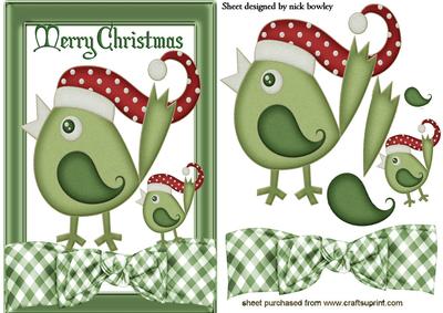 Cute Little Robins in Bow Frame in Santa Hats