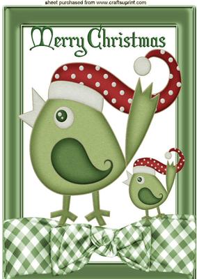 Cute Little Robins in Bow Frame in Santa Hats A4
