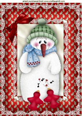 Folklore Snowman with Robins in Ornate Frame A4