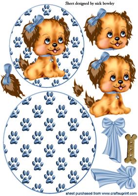 Cute Little Puppy in Blue Bows Rocker Card