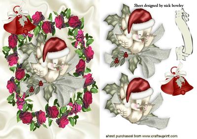 Robin in Frame of Red Roses with Bell