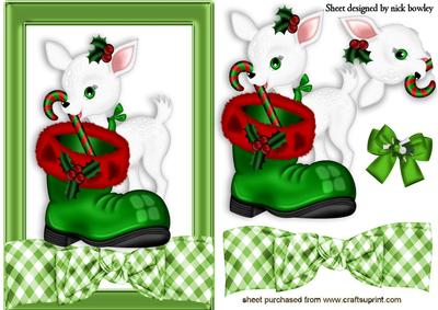 Little White Deer with Candycane & Boot