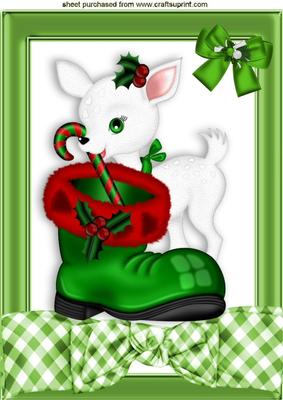 Little White Deer with Candycane & Boot A4