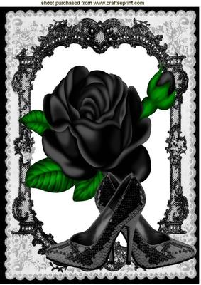 Beautiful Rose, Sparkle Black Shoes in Lace Frame A4