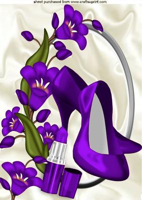 Pretty Purple Flowers with Purple Shoes & Lippy A4