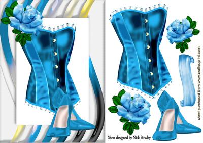 Blue Satin Basque with Roses and Shoes
