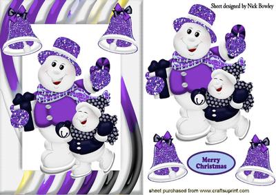 Skating Snowmen with Purple Glitter Bells