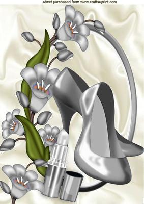 Pretty Silver Flowers with Silver Shoes & Lippy A4