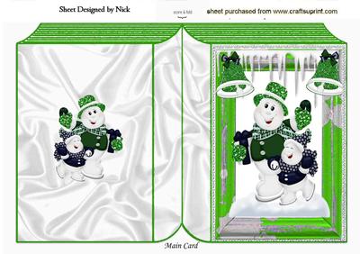 Skating Snowmen with Green Bells & Icicles Folded Book