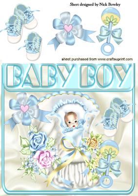 Baby Boy with Shoes and Rattle 8x8