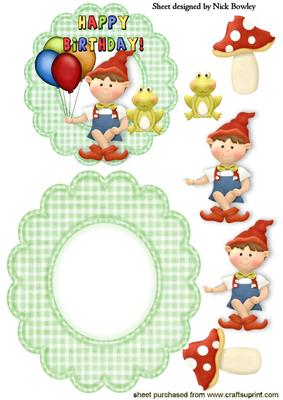 Gnome with Balloons & Mushrooms Rocker Card