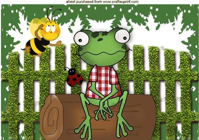Cute Little Frog Sitting on a Log with Bumble Bee A4
