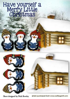 A Trio of Singing Penguins in Snowscene