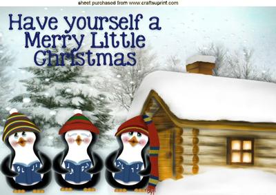 A Trio of Singing Penguins in Snow Scene A4
