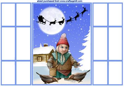 Little Gnome Feeding Birds in the Snow French Gatefold