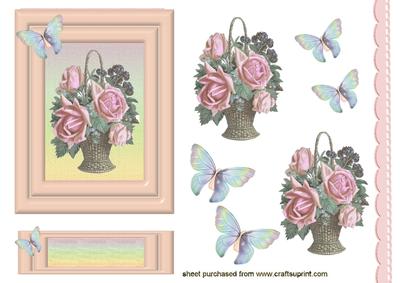 Pretty Basket of Roses in Frame