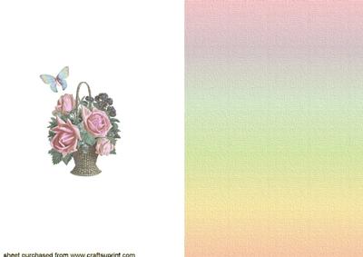 Pretty Rainbow A5 Card , with Linen Effect,pink Roses