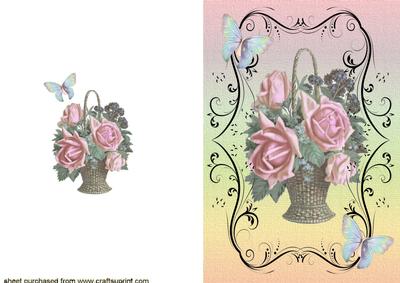 A Pretty A5 Card of Pink Roses in a Basket