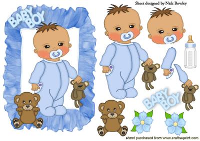 Baby Boy with His Teddies and Bottle