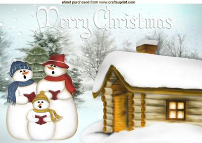 Snowman Family Singing with Cottage A4