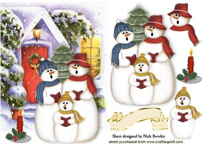 Cottage in Snow, with Singing Snowmen