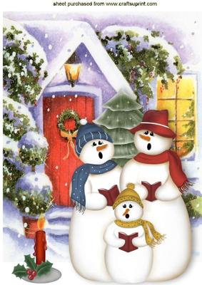 Cottage in Snow with Singing Snowmen A4