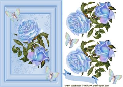 Pretty Pale Blue Roses in Frame