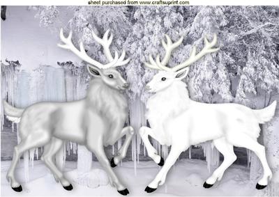 Beautiful White/grey Stags in Icicle Glazier A4