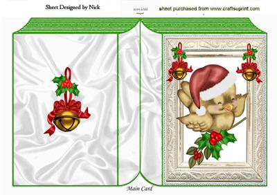 Cute Little Robin in Santa Hat on Holly in Frame Folded Book