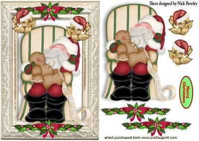 Santa Sleeping in His Chair with Robins