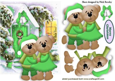Keeping Warm Cute Little Teddies in Green