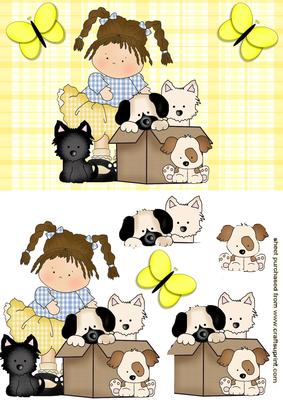 Cute Little Girl with Puppies