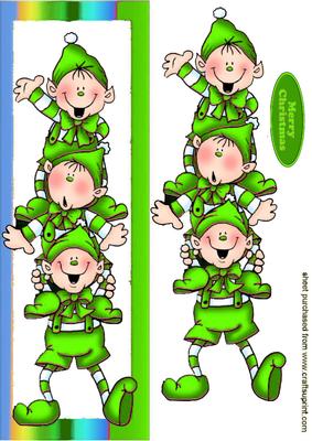 Cheeky Santa Elves in Green Long Dl Card