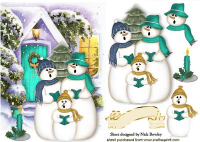 Snowman Family Carol Singing in Turq