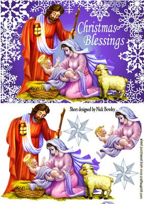 Nativity with Baby Jesus, Joseph & Mary in Purple