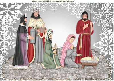 Nativity Scene with Three Wise Men in Silver A4