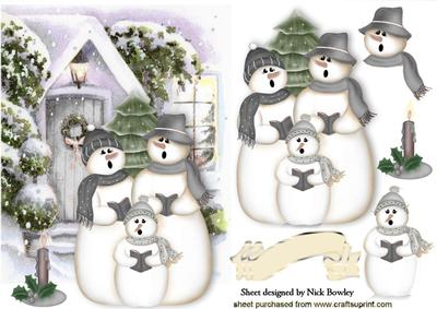 Snowman Family and Cottage in Silver