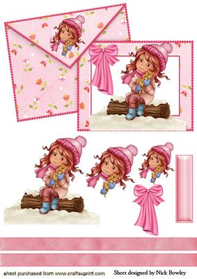 Liitle Girl Cuddling Kitty on Card & Envelope