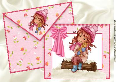 Litle Girl Cuddling Kitty on Card & Envelope A4