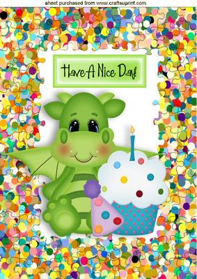 Little Dragon with Cupcake in Jigsaw Frame A4