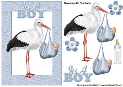 Baby Boy with Stork in Baby Word Frame