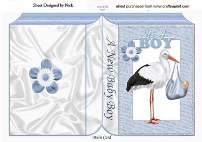 Baby Boy with Stork in Baby Word Frame Folded Book