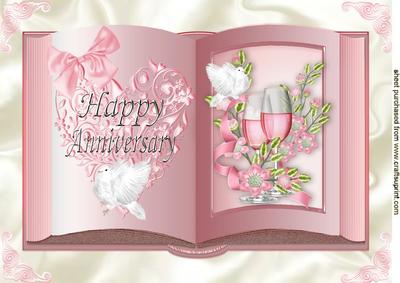 Open Book of Pink Champagne & Flowers A4