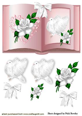Open Book with White Dove & White Roses