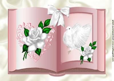 White Dove and White Roses Open Book A4