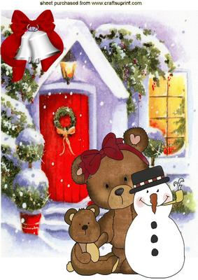Teddy with Snowman in the Snow A4