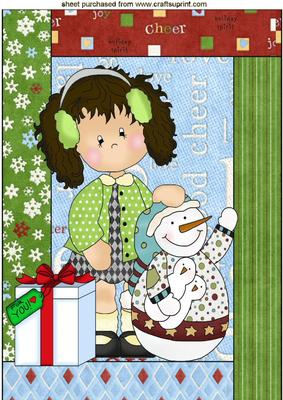Snowman with Little Girl & Present A4
