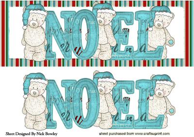 Noel Christmas Teddys in Blue Santa Hats Dl