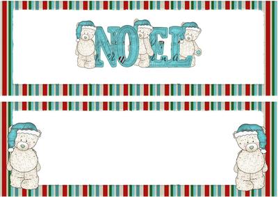 Noel Christmas Teddys in Blue Santa Hats Insert Dl