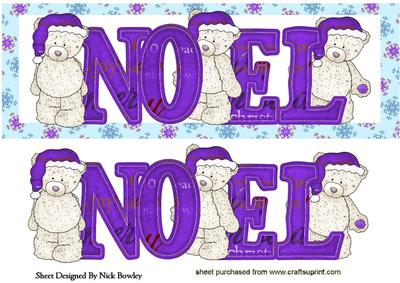 Teddies in Purple Santa Hat in Snowflake Frame Dl